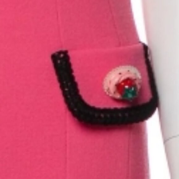 NWOT MOSCHINO Couture Contrast Embellished Appliqués Wool Pink Dress M $1695 - Picture 13 of 14